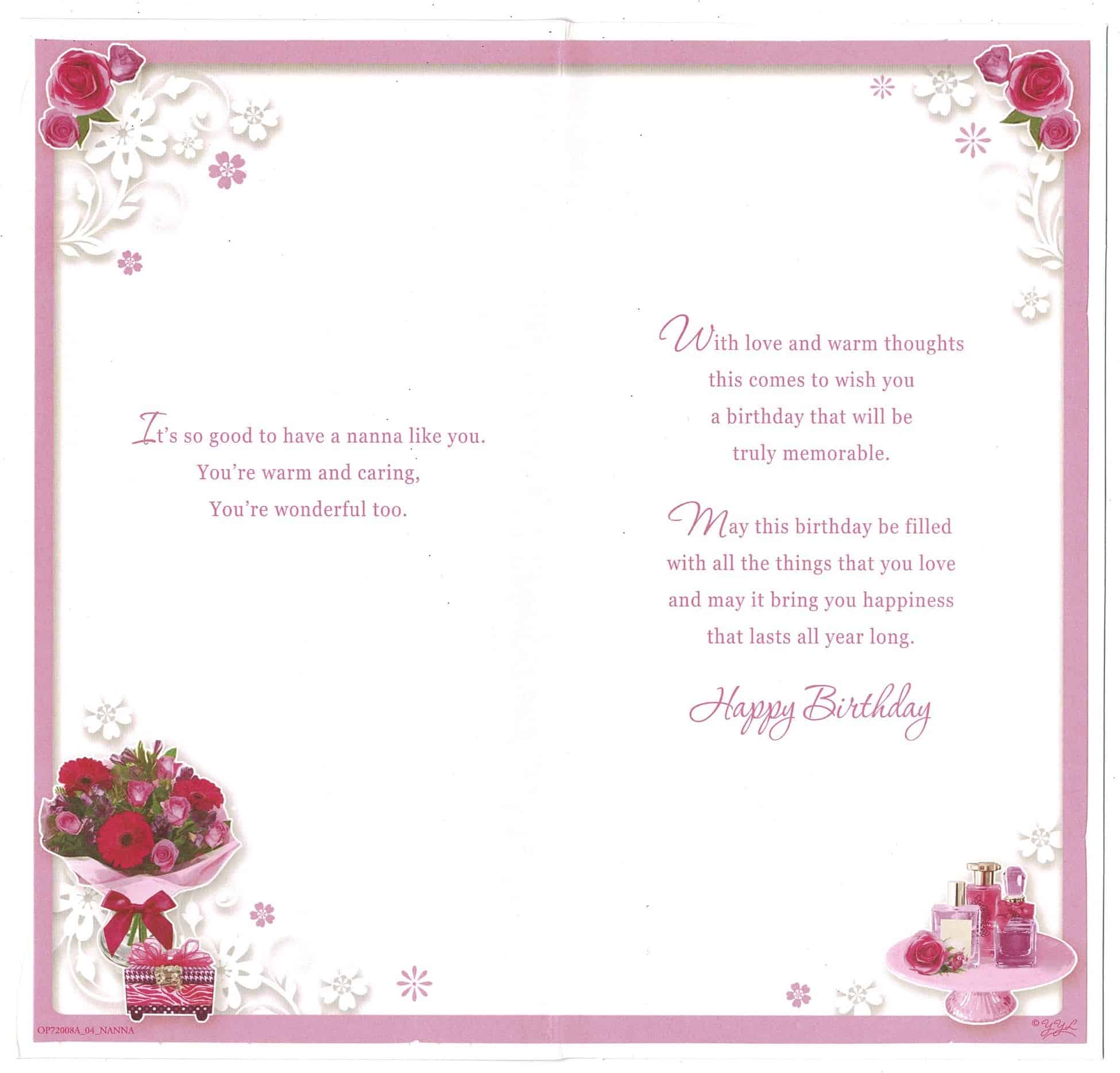 Details about   Happy Birthday Nanna Card Flowers Sentiment Verse Envelope Inc Pink Dear