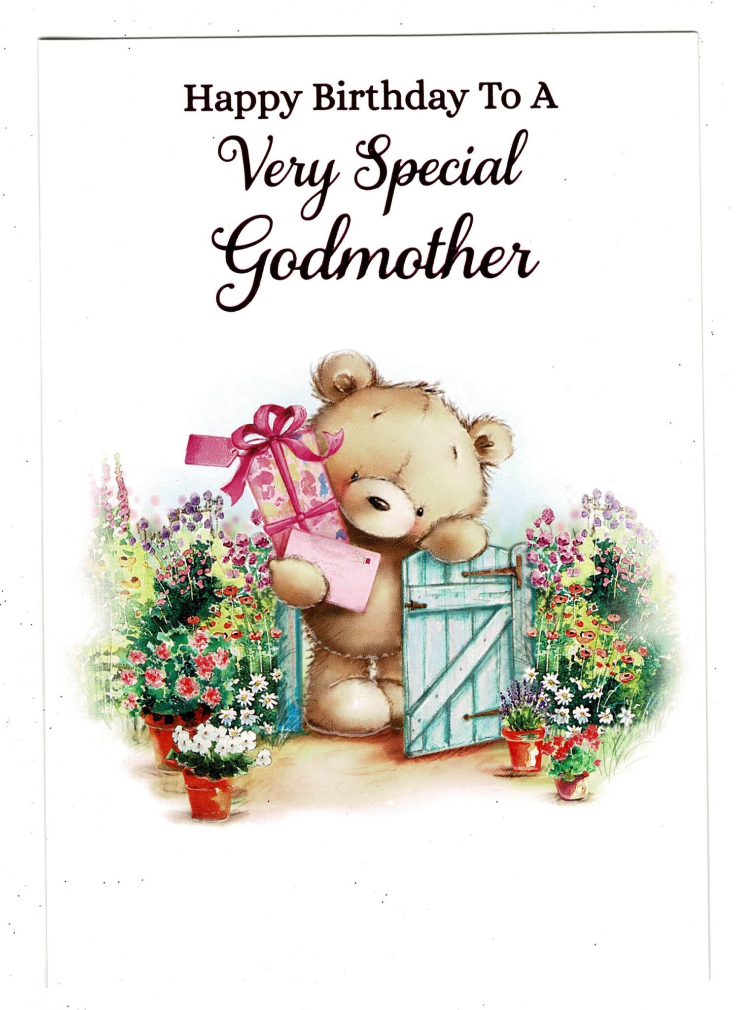 Godmother Birthday Card Special Godmother Cute Teddy Bear Design 14 x19