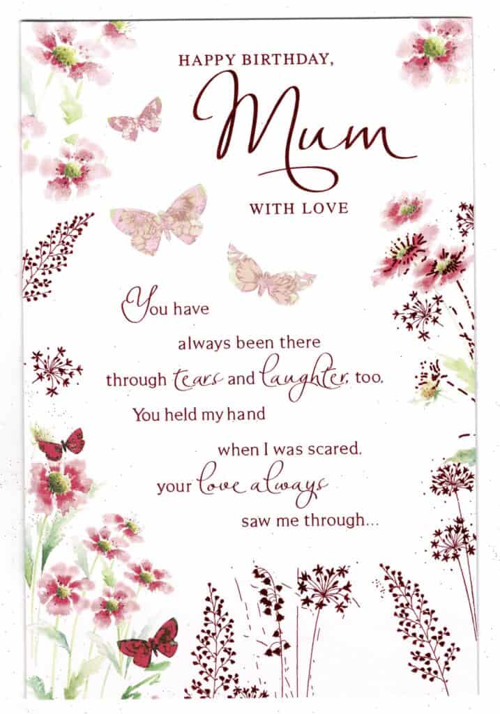 Mum Birthday Card 'Happy Birthday Mum' Sentiment Verse With Butterfly ...