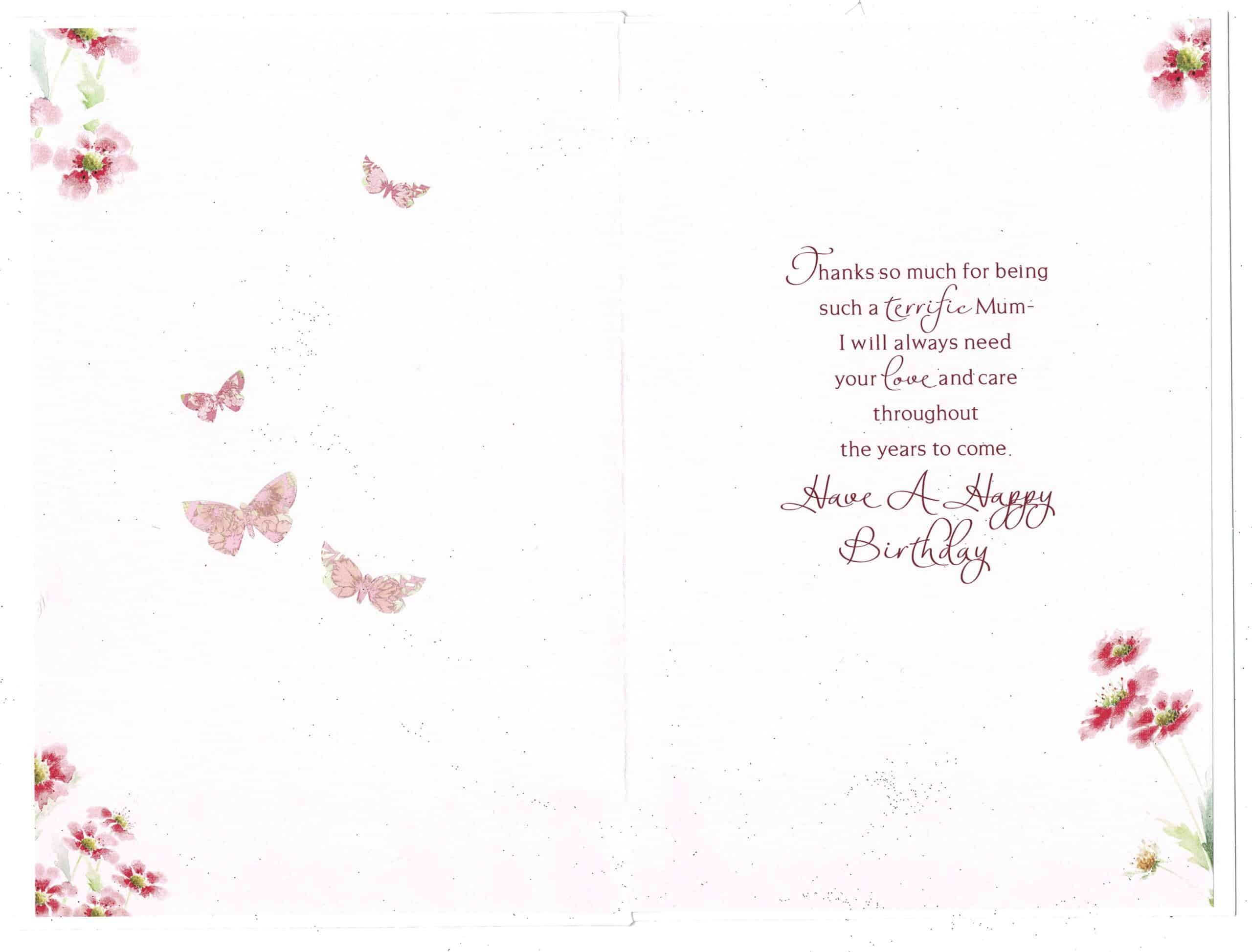 Mum Birthday Card 'Happy Birthday Mum' Sentiment Verse With Butterfly ...
