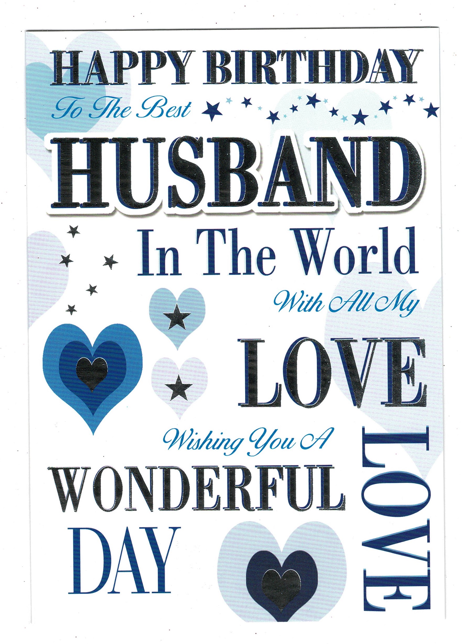Husband Birthday Card 'Best Husband' ~Blue Hearts ~ Foil Finish 14 cm x ...