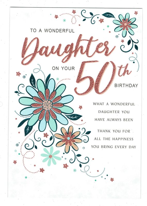 Daughter 50th Birthday Card - Wonderful Daughter - Contemporary Design ...