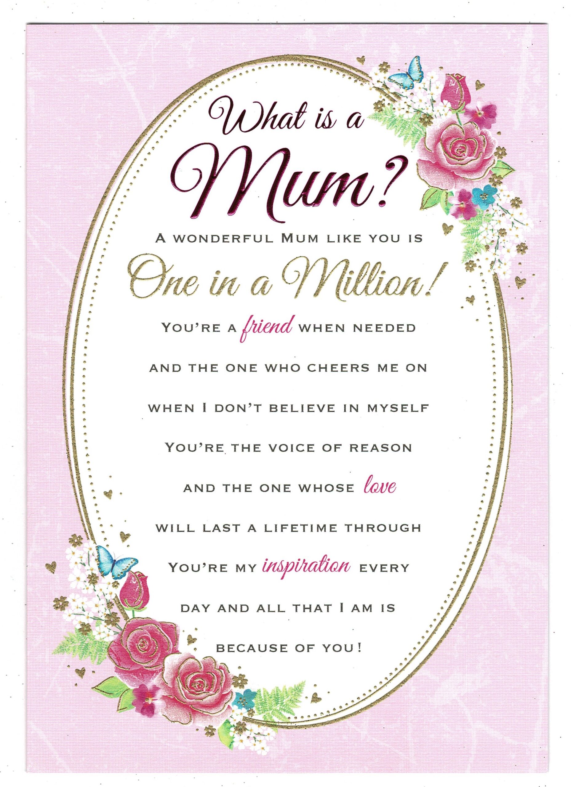 Mum Birthday Card With Sentiment Verse