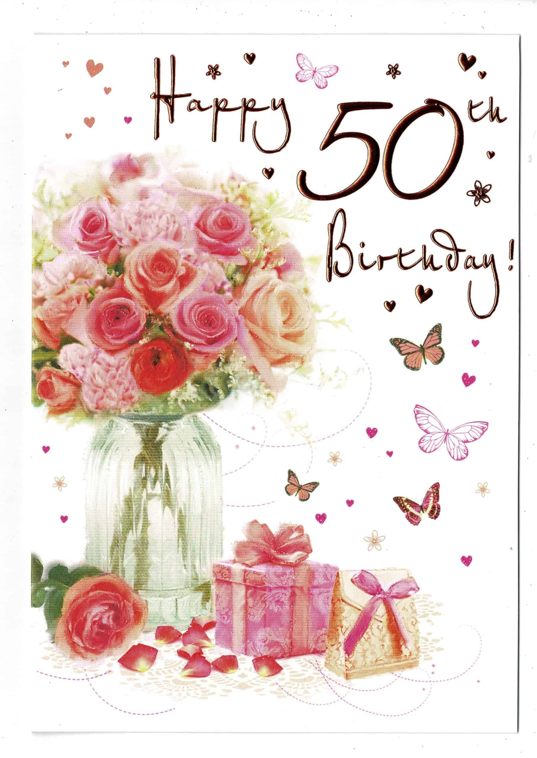 5Oth Birthday Card ' Happy 50th Birthday' With Floral Design - With ...