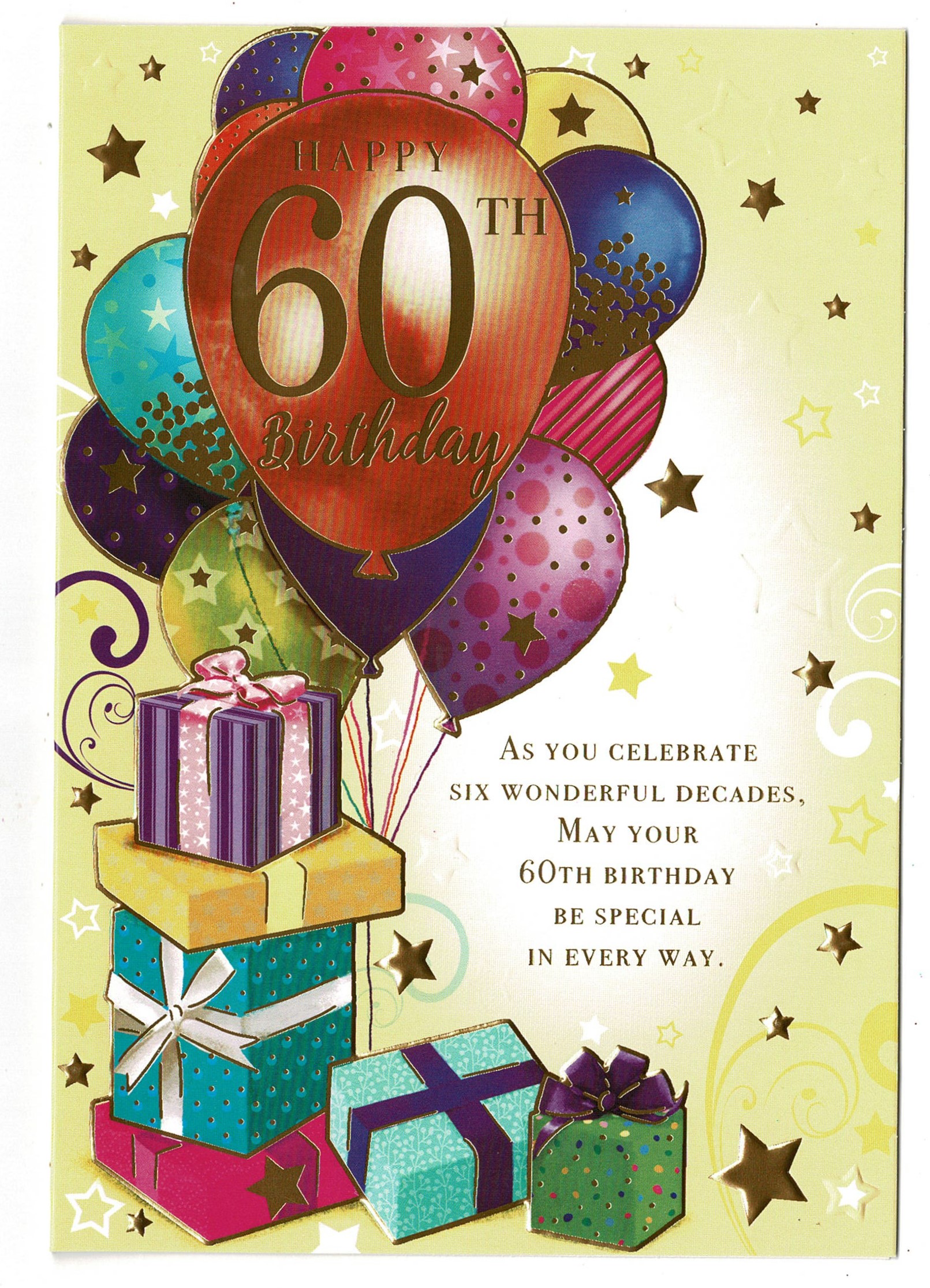 60th Birthday Card ' Happy 60th Birthday' With Balloon Design - With ...