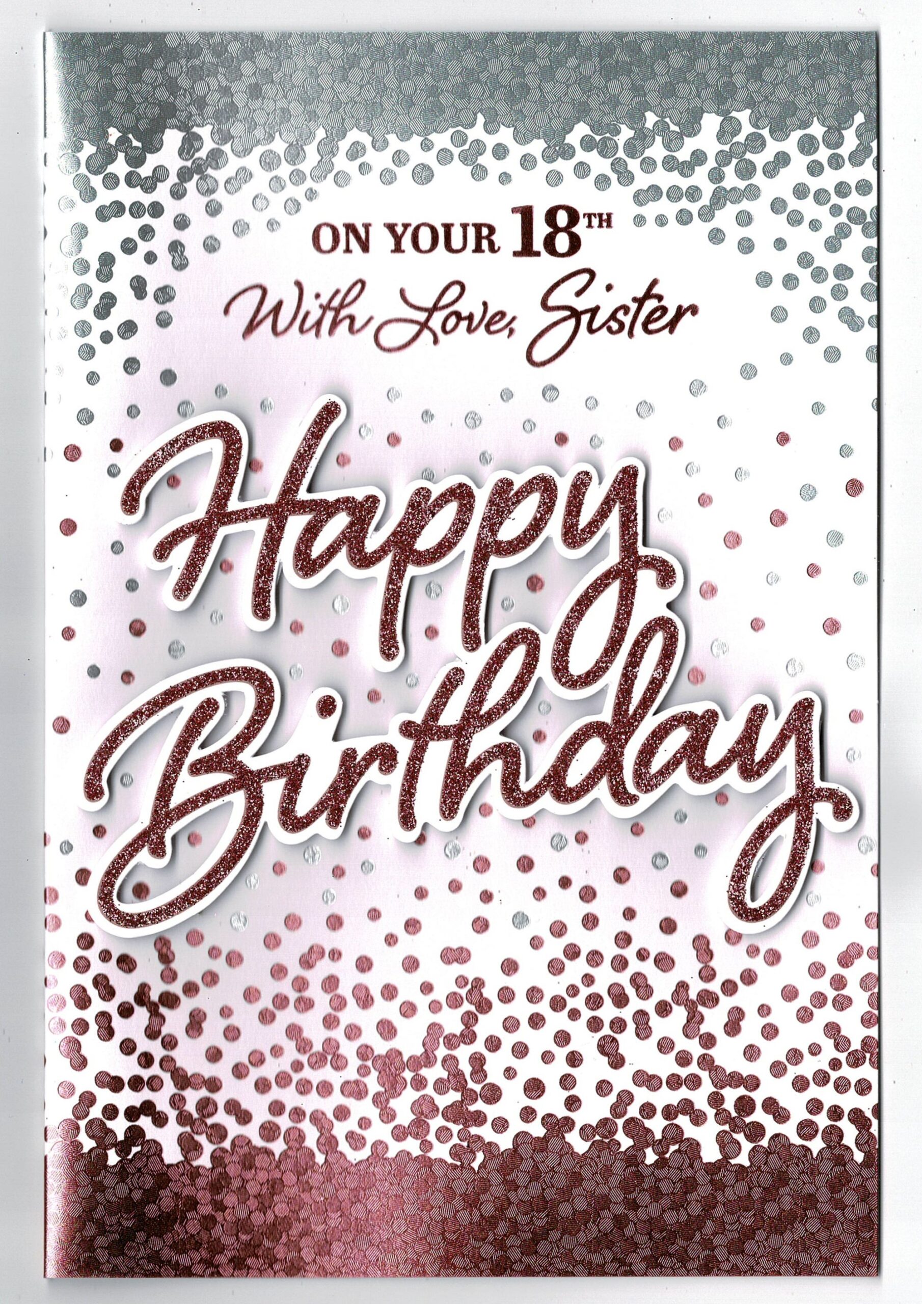 Sister 18th Birthday Card ' On Your 18th With Love Sister' Glitter ...