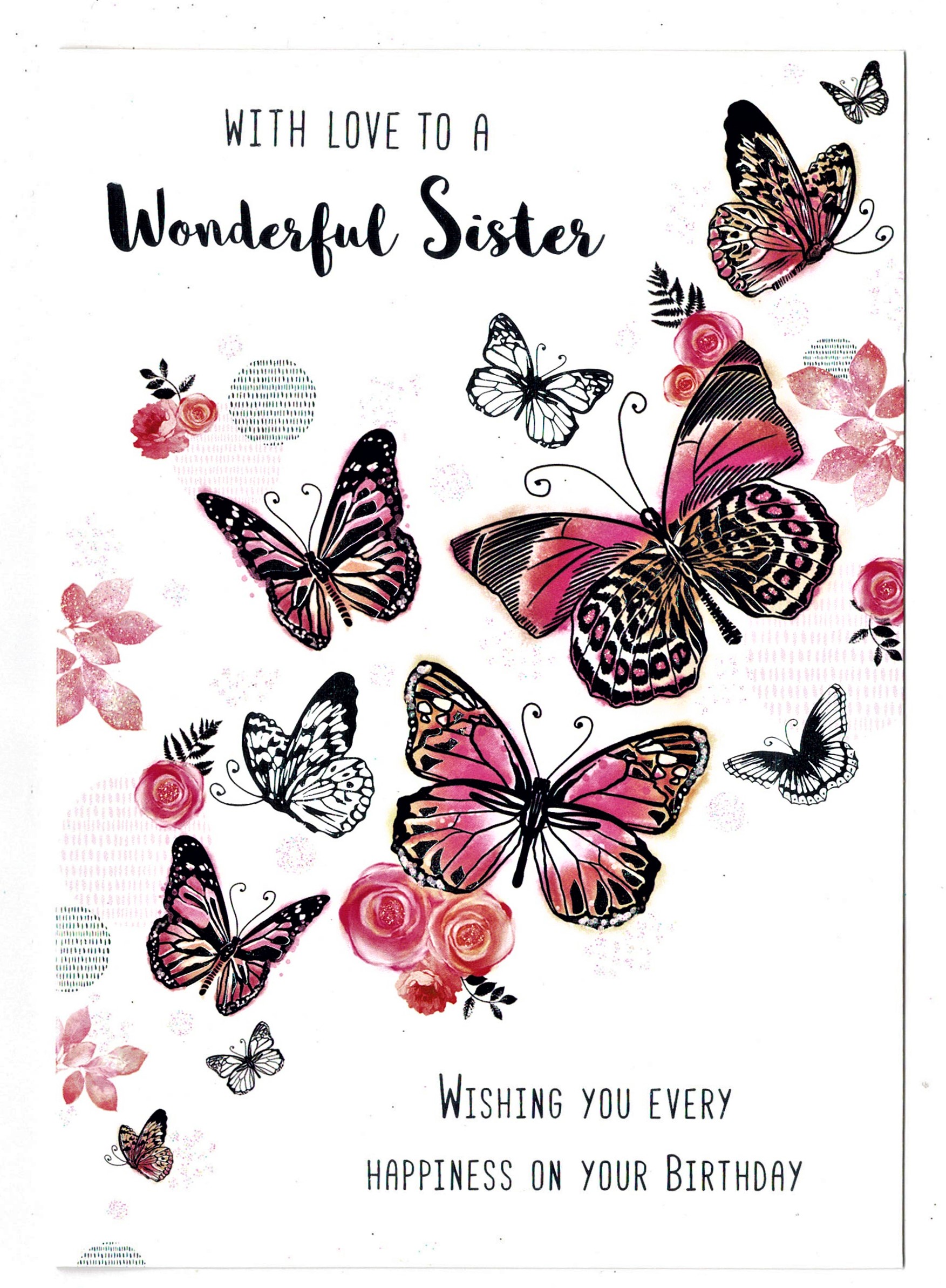 Sister Birthday Card ' To A Wonderful Sister' Glitter Embossed ...