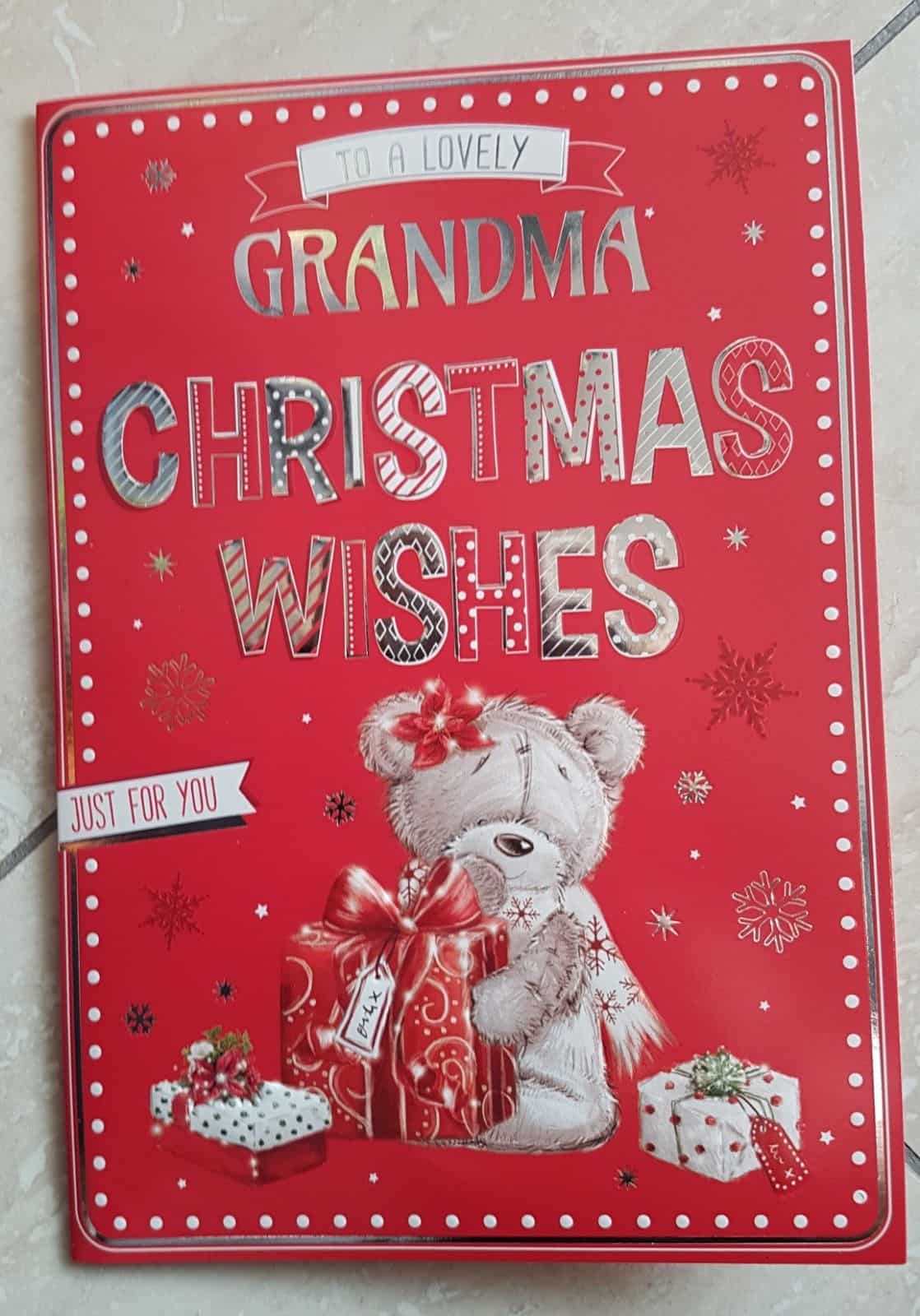 Grandma Christmas Card 'To A Lovely Grandma' Cute Teddy ...