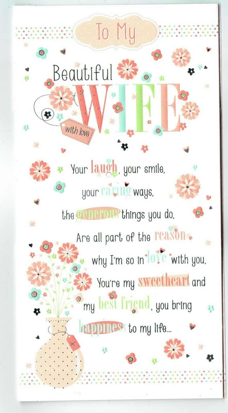 wife birthday card embossed with pop out sentiment verse with love