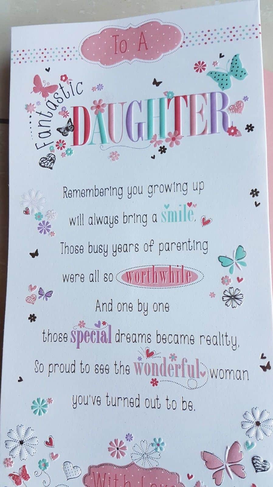 Daughter Birthday Card Embossed With Sentiment Verse Pop-Out Centre