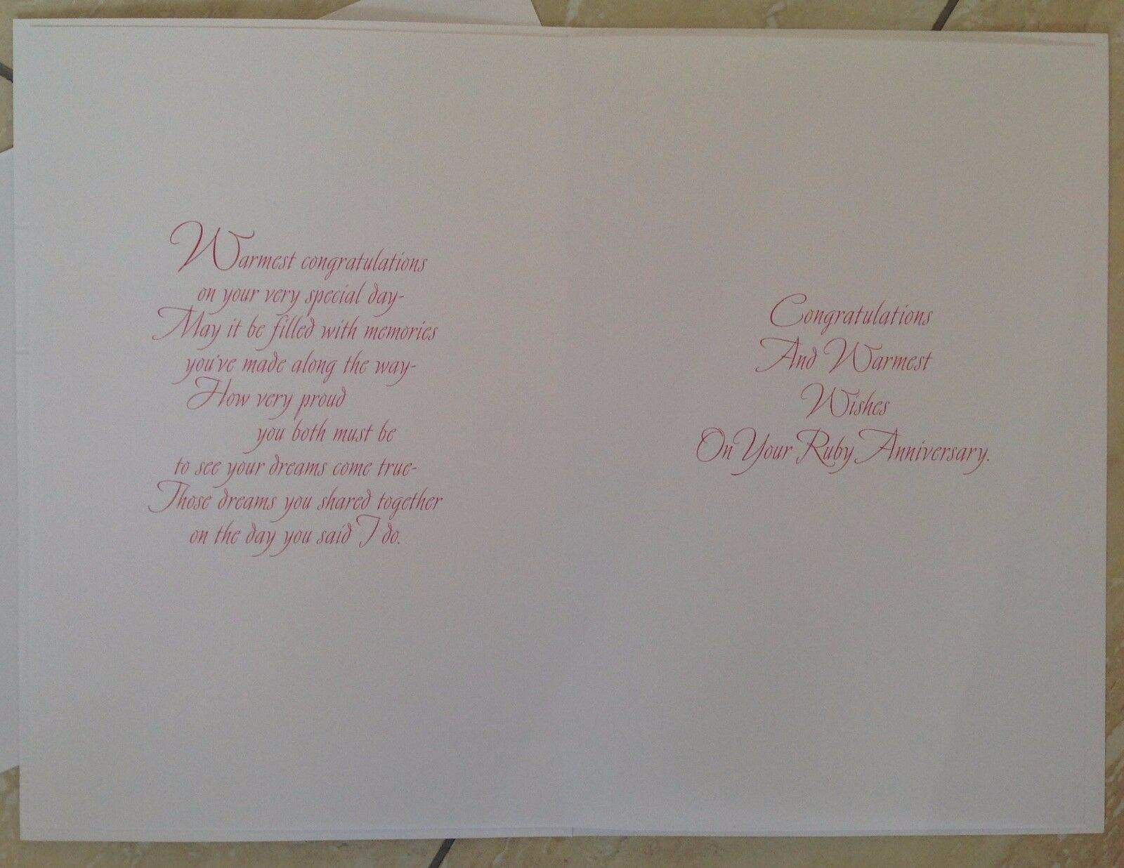 Ruby 40th  Wedding  Anniversary  Card  With Embossed Heart And 